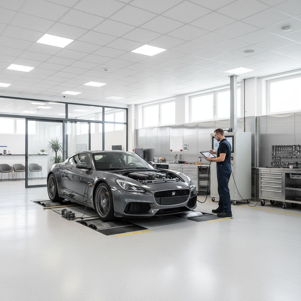 Chassis dyno testing in a clean workshop